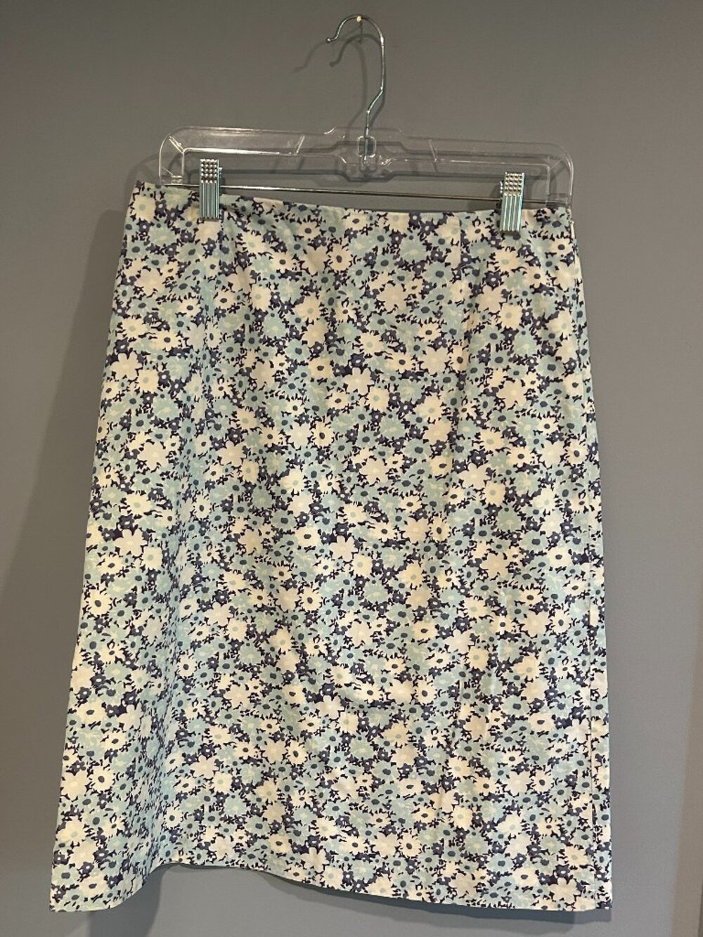 Boden blue Floral A-line Skirt, Sz 12R, lined, Cotton